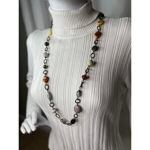 Premier Designs beaded necklace gold tone burnished chunky chain link jewelry